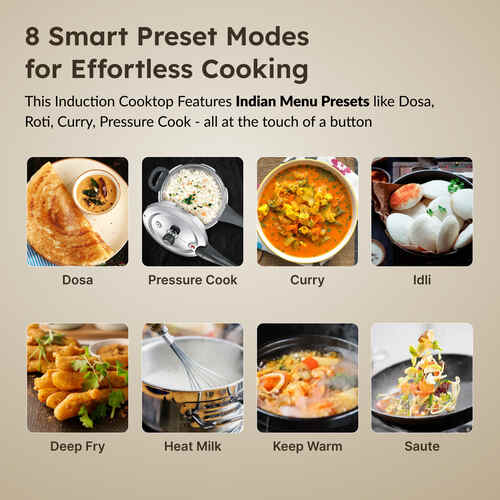 Prestige PIC 20.0 Induction Cooktop 1600 W with Push Buttons (Black) | Indian Menu Options