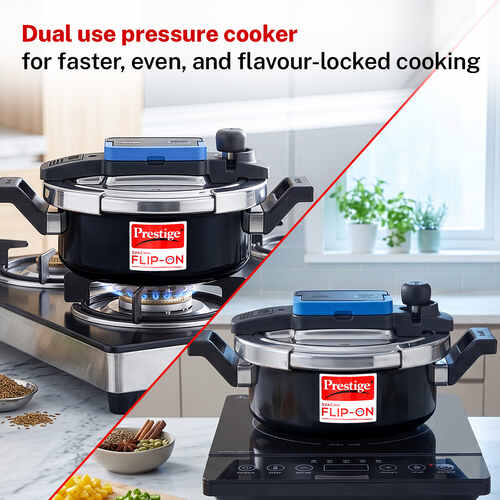 Prestige Svachh Flip-on Hard Anodised Gas and Induction Compatible Pressure Cooker with Glass Lid, 3 Litre (Black)