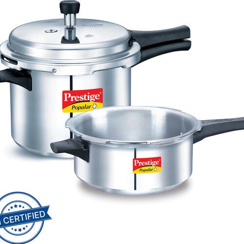 Prestige Popular Plus 5 L, 3 L Outer Lid Induction Bottom Pressure Cooker (Aluminium)