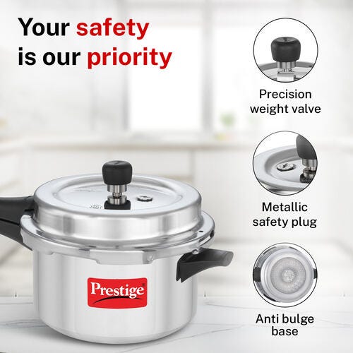 Prestige Popular Plus Svachh Virgin Aluminium Spillage Control Pressure Cooker, 4 L (Silver)