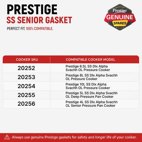 Prestige Deluxe Stainless Steel Senior Pressure Cooker Gaskets