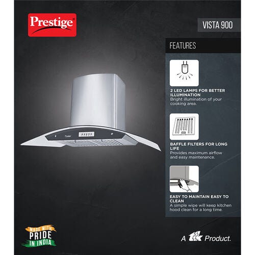 Prestige Vista 900 Kitchen Hood Chimney - Turbo Suction - 1000m3/hr