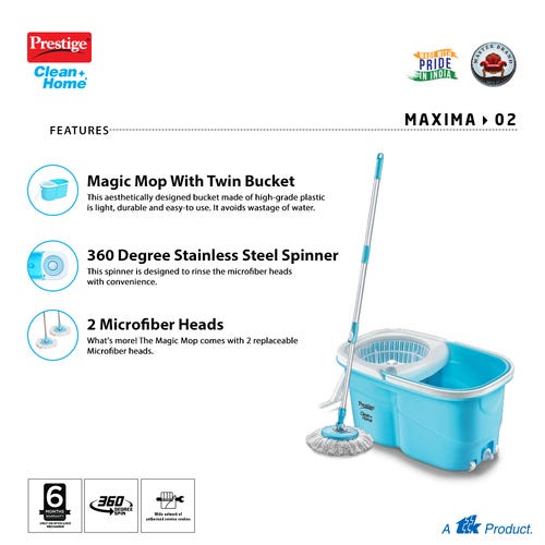 Prestige Cleanhome Maxima Magic Mop 02 with 2 Mop Heads