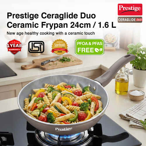 Prestige Ceraglide Duo Ceramic Coating Non Stick Aluminium Cookware Fry Pan Dia 24 cm (1.6 Litre)