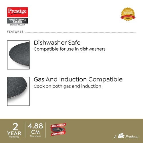 Prestige Omega Deluxe Granite-finish Coated Aluminium Non-Stick Dosa Tawa (Black)