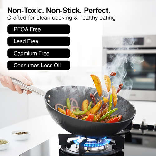 Prestige Durastone Hard Anodised 6 Layer Non-Stick Wok, (28 cm, 3.5 Litre) (Black)