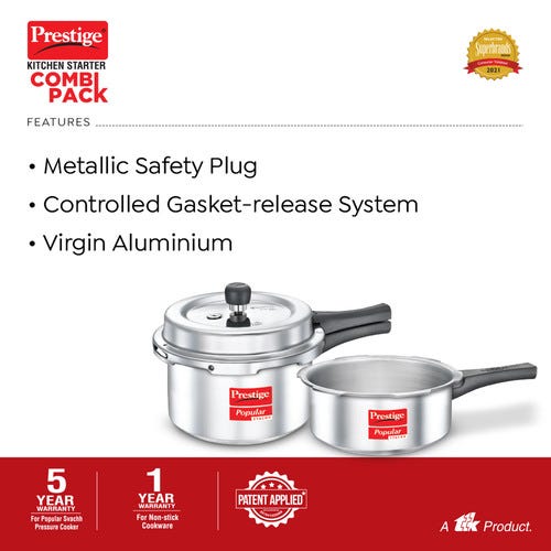 Prestige Kitchen Starter Pack (Popular Svachh 3 Ltr + 2 Ltr Body without Lid + Fry Pan 18Cm + Tawa 25Cm)