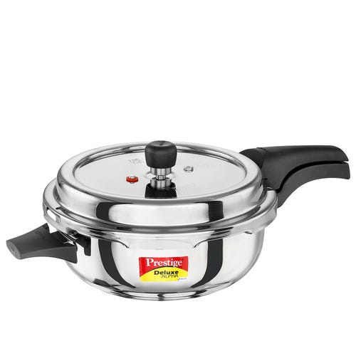Prestige Deluxe Alpha Svachh Stainless Steel Pressure Cooker with Spillage Control Deep Lid - Silver