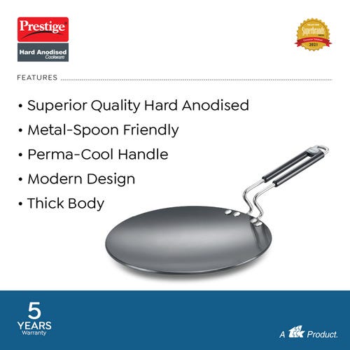 Prestige Hard Anodised Metal-Spoon Friendly Multi Tawa, (Black)
