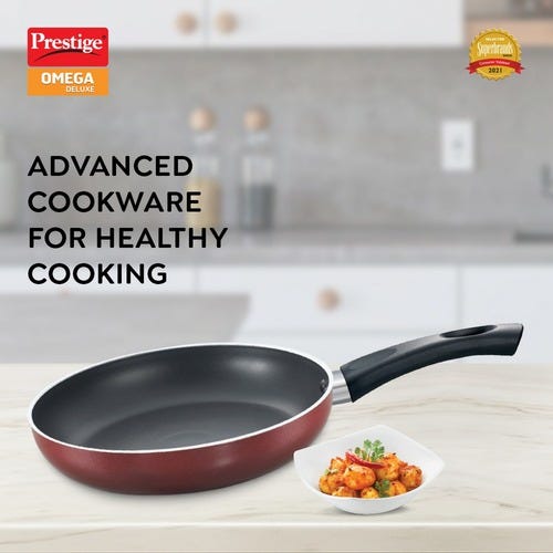 Prestige Omega Deluxe Aluminium Induction Base Non-Stick Fry Pan (Red)