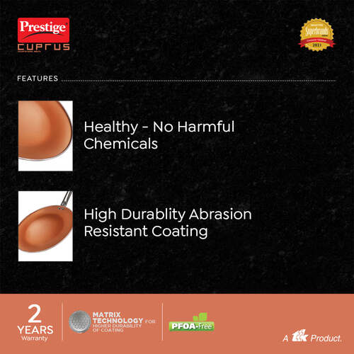 Prestige Cuprus Aluminium Gas and Induction Compatible Non-Stick Tawa, 28 cm (Copper)