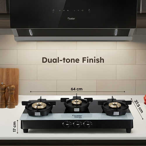 Prestige Svachh Duo Toughened Glasstop Gas Stove with Liftable 3 Burners (Black) - GTSD 03