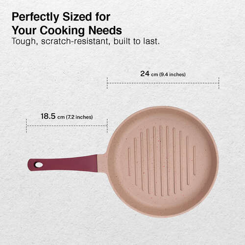 Prestige 24cm Omega Die-Cast Non-Stick Grill Pan | 3-Layer Coating | Die-Cast Body | Metal Spoon Friendly | Heavy Base | Pink