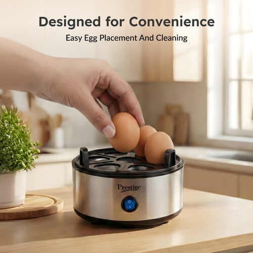 Prestige PEB 01 Egg Boiler (7 Egg Capacity)| 3 Boiling Modes| Auto- Switch Off| Stainless Steel Body|One Touch Operation| Customizable Boiling Level| Measuring Cup Inside| 7 Eggs at a Time|Silver