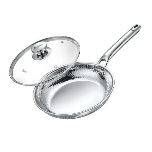 Prestige Tri Ply Hammered Stainless Steel Fry Pan with Glass Lid