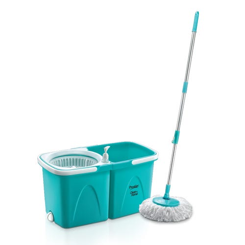 Prestige CleanHome PSB 03 Plastic Magic Mop with Two Mop Heads and Twin Bucket, 6.5L (Blue)