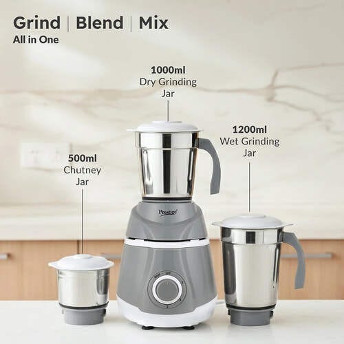 Prestige Classic 500 W Juicer Mixer Grinder (Atlas Classic | 3 Jars | with Flow Breaker Design | White, Grey)