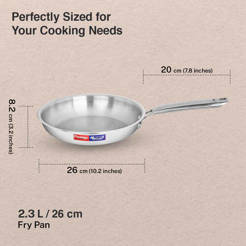 Prestige 26cm/2.3L Tri-Ply Stainless Steel Splendid Fry Pan with Lid|Gas and Induction Compatible|Even Heat Distribution| Thick Gauge Tri-Ply Body|15 Year Warranty