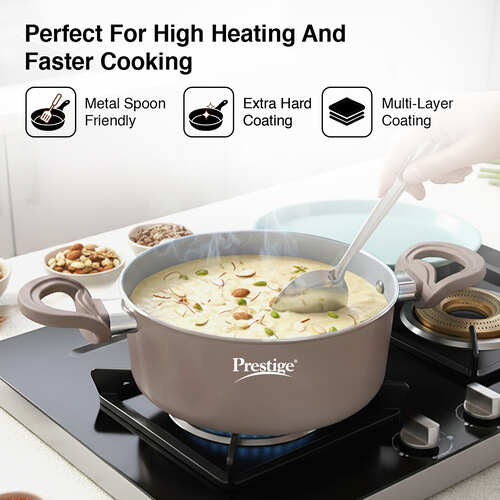 Prestige Ceraglide Duo Ceramic Coating Non Stick Aluminium Cookware Casserole Dia 24 cm (4.6 Litre) with Glass Lid