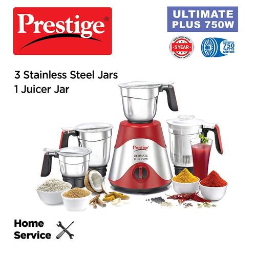 Prestige Ultimate Plus 750 W Mixer Grinder, 4 Jars (1600 ml, 1500 ml, 1300 ml, 700 ml) (Red, Silver)