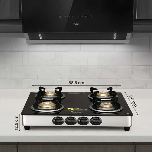 Prestige Marvel Plus GTM 04 SS Plus Manual Stainless steel 4 Burners Gas Stove, Black