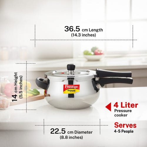 Prestige Deluxe Alpha Svachh Stainless Steel Spillage Control Junior Handi Pressure Cooker, 4 L (Silver)