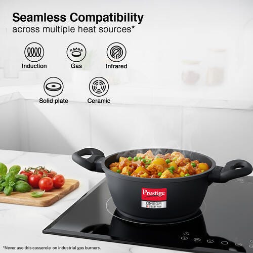 Omega Die-Cast Plus Aluminium Non-Stick Casserole 20 Cm with Glass Lid