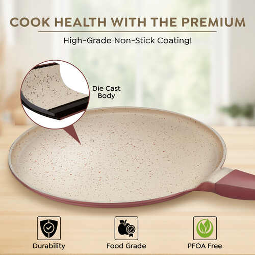 Prestige Omega Die-Cast Non-Stick Omni Tawa | 3-Layer Coating | Die-Cast Body | Metal Spoon Friendly | Heavy Base