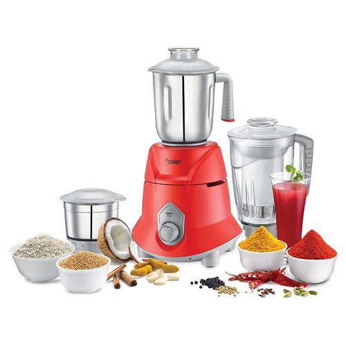 Prestige Supra 750 W Mixer Grinder, 3 Jars (1500 ml, 1500 ml, 300 ml) (Red, Silver)