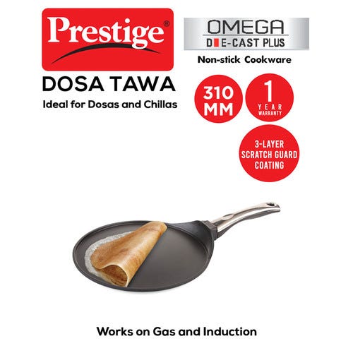Prestige Omega Die-Cast Plus Non Stick Induction Base Tawa 31cm (Black)