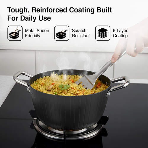 Prestige Durastone Hard Anodised 6 Layer Non-Stick Casserole with Glass Lid, (24 cm, 4 Litre) (Black)