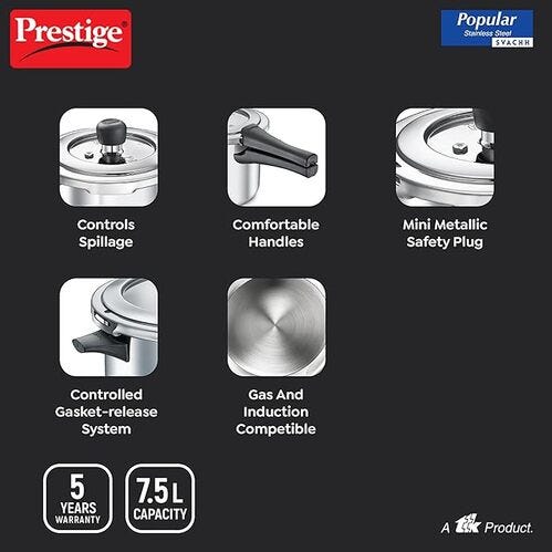 Prestige Popular Svachh Spillage Control SS Pressure Cooker