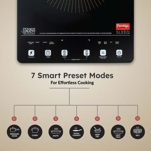 Prestige Sleeq 2300 Watts Induction Cooktop | 4KV Surge Protection | 7 Preset Indian Menu Options & Timer | Soft Touch Button | Easy to Clean | Portable | 1Y Warranty | Black | BIS Certified