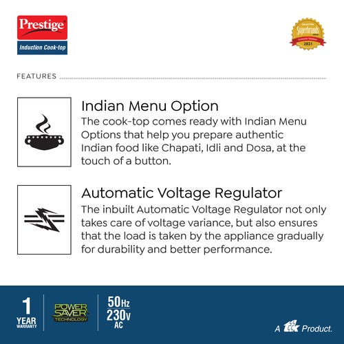 Prestige PIC 16.0 Plus 2000 Watts Induction Cooktop | 4KV Surge Protection | 8 Preset Indian Menu Option with Timer | Soft Touch Button | Easy to clean | Portable | Black |1Y Warranty | BIS