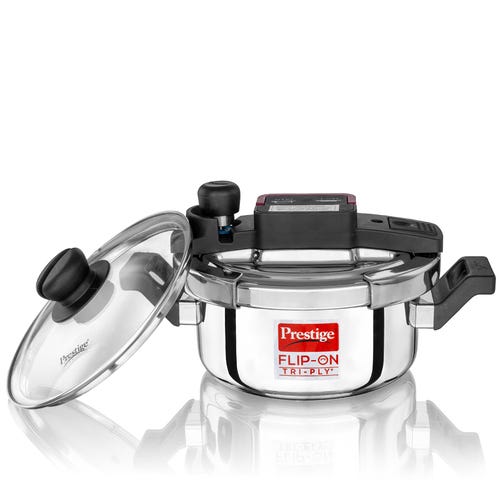 PRESTIGE FLIP-ON TRI-PLY STAINLESS STEEL PRESSURE COOKER