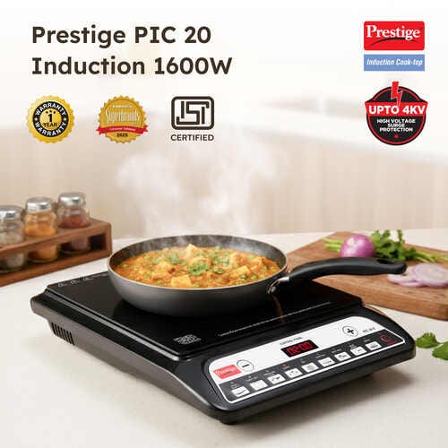 Prestige PIC 20.0 Induction Cooktop 1600 W with Push Buttons (Black) | Indian Menu Options