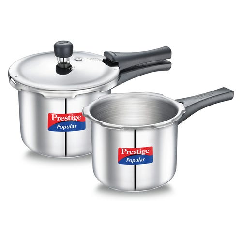 Prestige Popular Stainless Steel Pressure Cooker Combi Packs 3 + 2 Litre with 1 Outer Lid