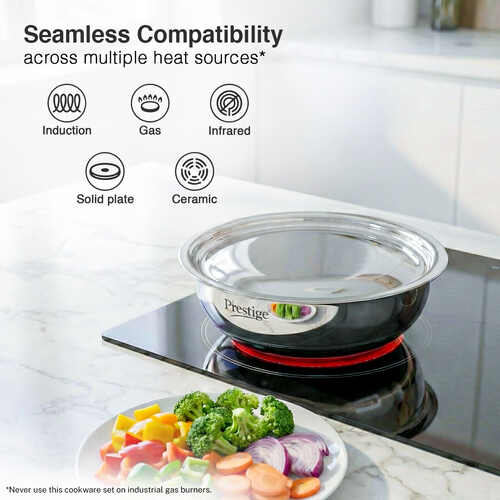 Prestige 16cm/0.9L Tri-Ply Stainless Steel Splendid Tasla with Lid|Gas and Induction Compatible|Even Heat Distribution| Thick Gauge Tri-Ply Body|15 Year Warranty