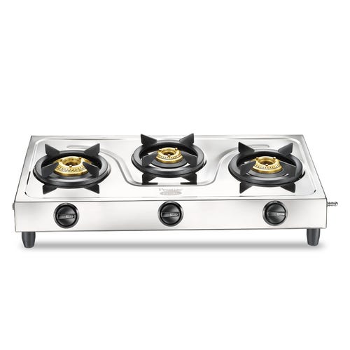 Prestige Prime Jumbo 3B L.P Gas Table|Tri-Pin Burners|Spill-Proof Design Stainless Steel Manual Gas Stove (3 Burners)