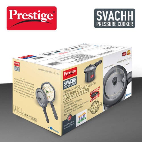 Prestige Svachh Hard Anodised Spillage Control Senior Pressure Cooker, (Black)