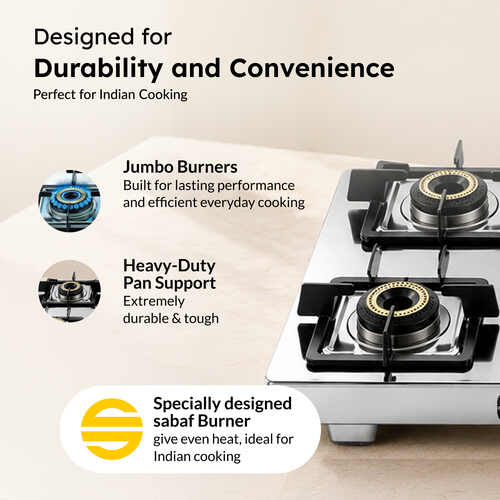Prestige Stellora Stainless Steel L.P. Gas Stove (With Stainless Steel Body and 4 Unit Brass Burners)