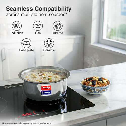 Prestige 18cm/1.9L Tri-Ply Stainless Steel Tope with Lid|Gas and Induction Compatible| Even Heat Distribution|Strong and Durable| 5 Years Warranty