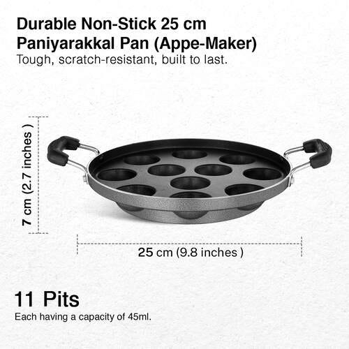 Prestige Omega Select Plus Teflon Coating Residue-free Cooking Round Base 11 Pits Paniyarakkal 25 cm (Black)