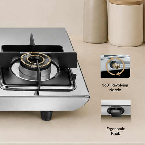 Prestige Valora Stainless Steel L.P. Gas Stove (With Stainless Steel Body and 3 Unit Brass Burners)