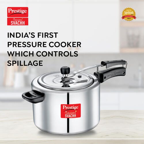 Prestige Nakshatra Plus Svachh Aluminium Inner Lid Pressure Cooker with Unique Deep Lid for Spillage Control, Silver