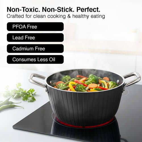 Prestige Durastone Hard Anodised 6 Layer Non-Stick Casserole with Glass Lid, (24 cm, 4 Litre) (Black)