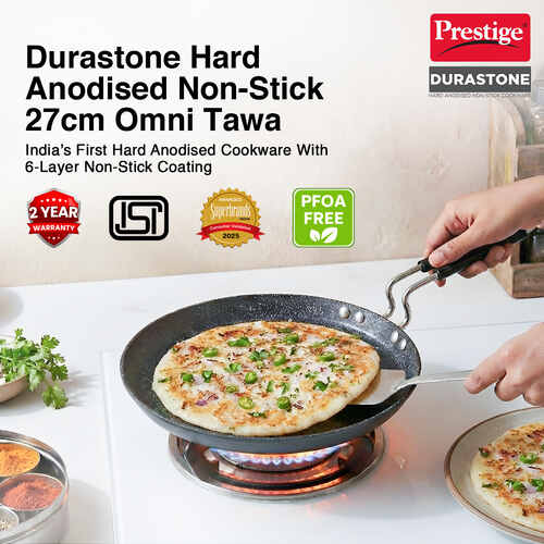 Prestige Durastone Hard Anodised 6 Layer Non-Stick Omni Tawa, 27 cm (Black)