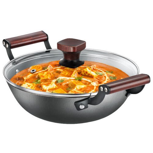 Prestige Lightweight Cast Iron Kadai 24cm/2.4L with Glass Lid | Castlite Series | Durable & Easy to Clean | Enamel Coated | Gas & Induction Compatible | 15Y Product Warranty