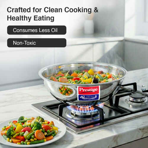 Prestige 22cm/2.1L Tri-Ply Stainless Steel Splendid Tasla with Lid|Gas and Induction Compatible|Even Heat Distribution| Thick Gauge Tri-Ply Body|15 Year Warranty