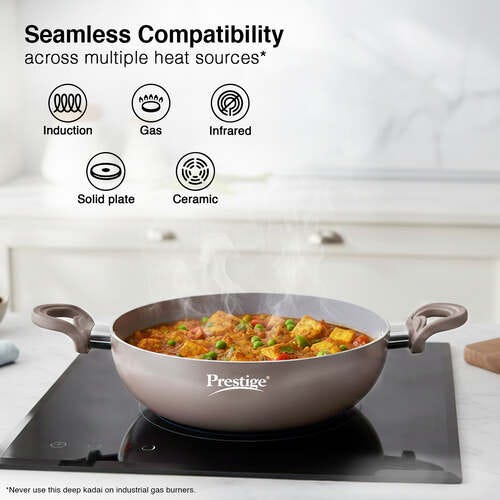 Prestige Ceraglide Duo Ceramic Coating Non Stick Aluminium Cookware Deep Kadai Dia 28 cm (4.25 Litre) with Glass Lid